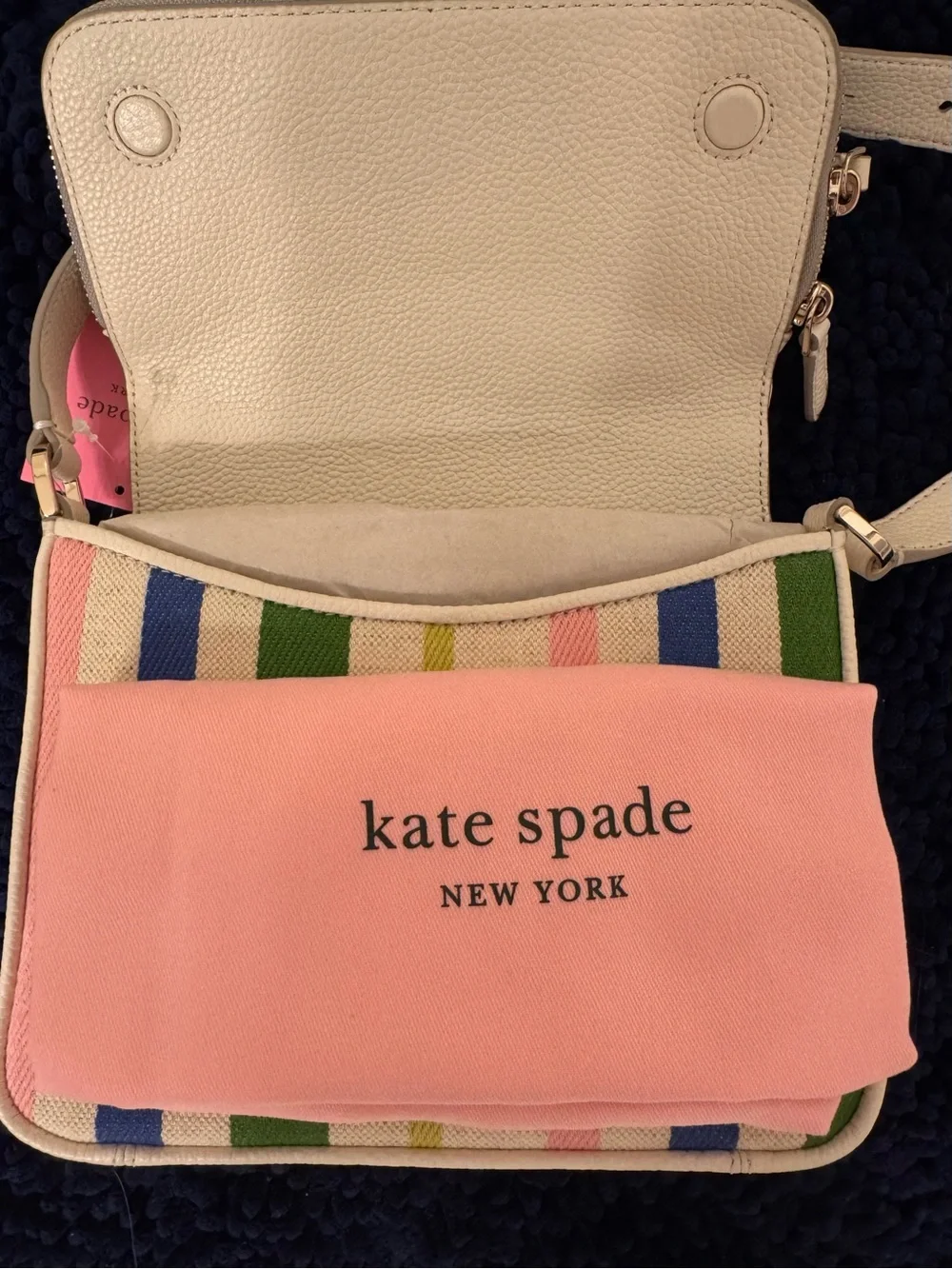 $278 Kate Spade New York Cream Crossbody with Multicolor Stripe Canvas